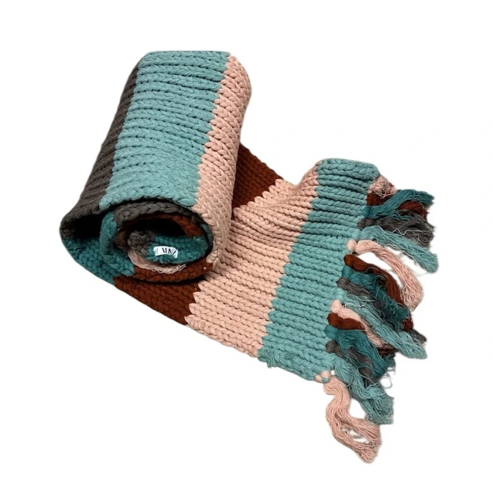NWOT. Zara Long Multicolored Knit Scarf with Fringes.